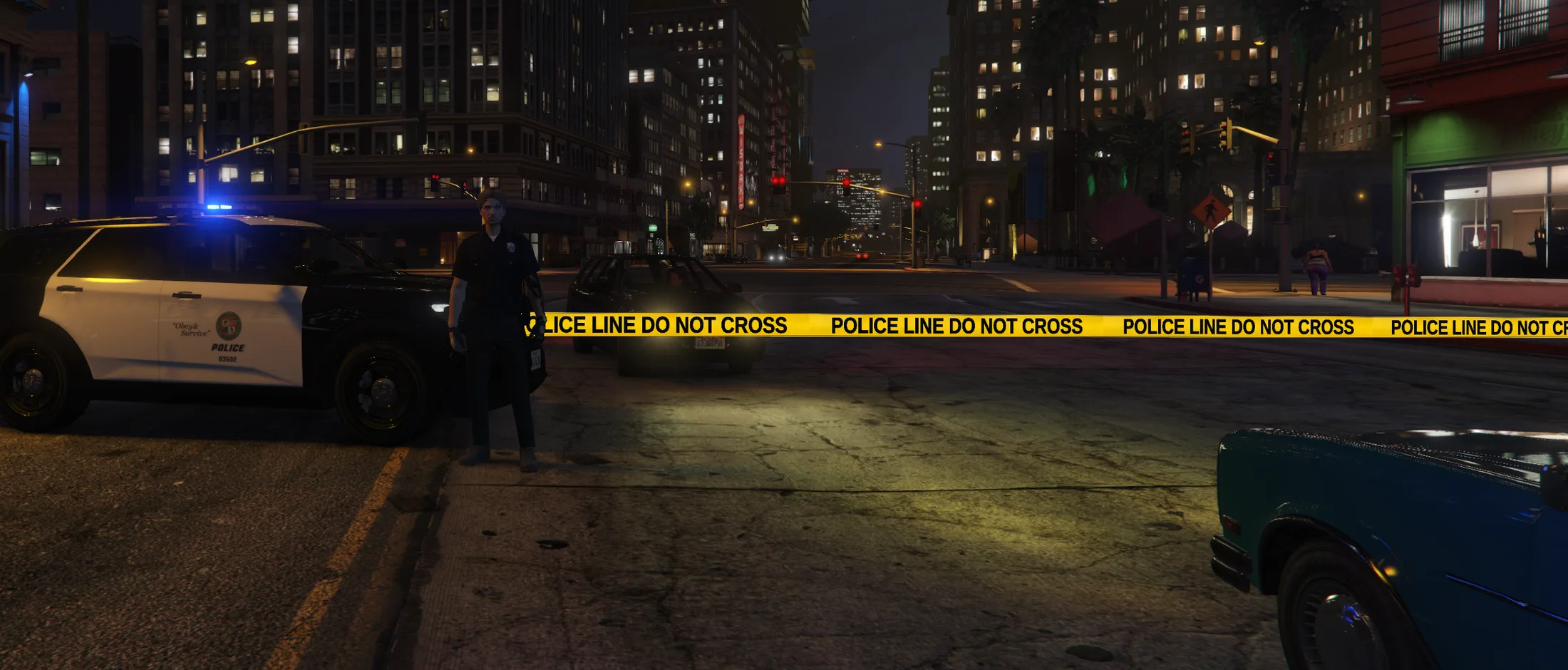 Bebecito Police Tape en uso durante una escena policial de FiveM